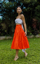 Tanji Tide Tiered Midi Skirt - Green