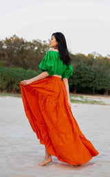 Tanji Tide Tiered Maxi Skirt - Green