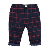 Navy Wool Trousers with Red Checks