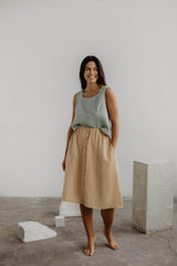 Ella pinafore linen top in Sage Green