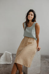 Ella pinafore linen top in Sage Green