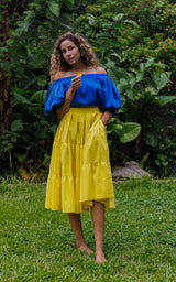 Tanji Tide Tiered Midi Skirt - Blue