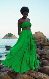 Tanji Tide Tiered Maxi Skirt - Green