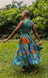 Tanji Tide Tiered Midi Skirt - Green