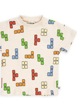 SBlox boys T-Shirt in off white with blox print is made with organic cotton, shop the best kids organic cotton clothing from CarlihnQ at MiliMilu Lifestyle.