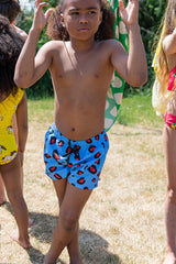 Shop leopard print swim shorts for adventurous boys online at MiliMilu. These vibrant swim trunks with blue base are crafted from 100% reprieve recycled polyester - the best eco friendly swimwear for kids and swim shorts for boys, Make this summer extra trendy with practical kids clothing that is east to wear.