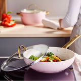 Padova 粉紅色陶瓷易潔炒鍋連蓋 28cm