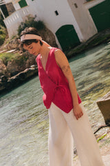 Lydia classic wide linen pants in White