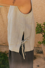 Rosie linen top with ties XXL Sage Green
