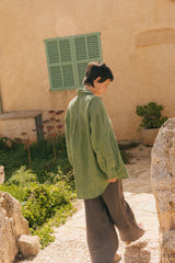 Molly oversized collar linen shirt S Matcha Green