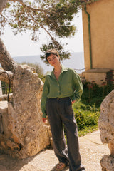 Molly oversized collar linen shirt S Matcha Green