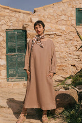 Amalia long linen dress in Rosy Brown