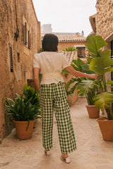 Barbora straight linen pants in Green Gingham