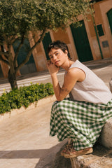Ciara linen slip skirt in Green Gingham