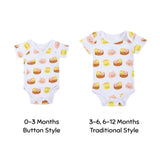 thee wee bean organic cotton baby onesie in dim sum in newborn and over the head styles
