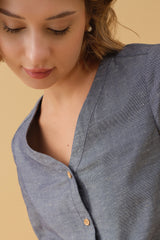 V-neck Easy Shirt - Denim Chambray