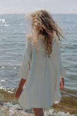High quality women oversized linen shirt in off white, this oversized shirt is made from breathable linen fabric. Get linen shorts for women linen set.