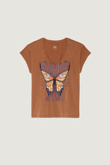 Five Women's Butterfly Graphic T-Shirt 100% Cotton - Brown Chocolate