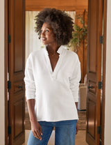 Frank & Eileen Women's Patrick Popover Henley Sweatshirt 100% Cotton Triple Fleece - White