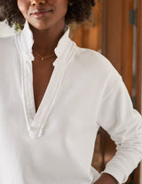 Frank & Eileen Women's Patrick Popover Henley Sweatshirt 100% Cotton Triple Fleece - White