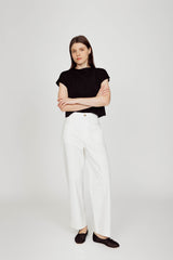 High-waist Denim Wide Pant - Eggshell