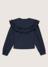 The oversized collar women's blouse is a statement, organic cotton women's blouse is in a stunning dark blue colour with a large collar for treny women online.