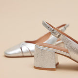 Salomes/babies Distel Cuir Craquele Argent