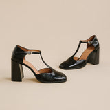 Salomes/babies Vallon Cuir Brillant Noir