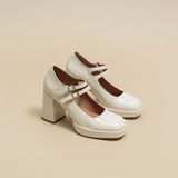 Salomes/babies Verite Cuir Brillant Ecru