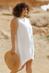 The women's white linen dress is made with the high quality, breathable sustainable linen. Free fit & flowy womens linen dress, timeless linen dress for women.