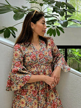 Block Printed Women's Dress - Lucky Red Floral