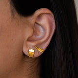 Golden Lock Rectangle Earrings – Elegant Gold-Plated Jewelry for Women