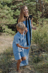Women maxi dress made with breathable linen, blue maxi dress for women is easy to wear, from casual to dressy and goes with everything. Mommy and son macthing.