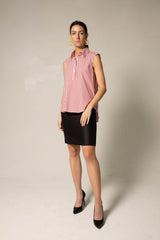 Italian Cotton Stripe Red Sleeveless Top – Women’s Chic Summer Top