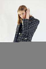 Black & White Tweed Checkers Blazer – Women’s Chic Tailored Jacket