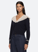 Marie Knit Embroidery L Pf25-077 Navy