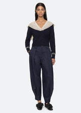 Marie Knit Embroidery L Pf25-077 Navy