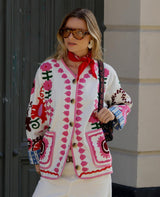 SISSEL EDELBO Women's Maggie Suzani Jacket Hand-Embroidered Cotton Canvas - Multi-Color Floral Flower