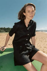 Women linen lighweight shorts - Black