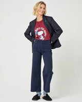 FIVE Women's Lucia Cropped Wide Leg Pants Cotton Spandex Blend - Blue Navy