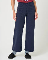 FIVE Women's Lucia Cropped Wide Leg Pants Cotton Spandex Blend - Blue Navy