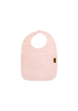 Soft pink muslin bib for baby girls, this organic cotton baby bib offers both style and comfort. Shop baby must have accesories online at MiliMilu Lifestyle.