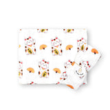 Organic Bamboo Blend Swaddle - Lucky Cat Maneki Neko - The Wee Bean