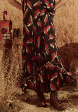 Skirt Godet Navy-Birds-Paradsise