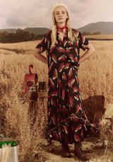 Skirt Godet Navy-Birds-Paradsise