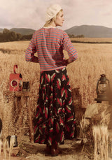 Skirt Godet Navy-Birds-Paradsise