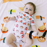 baby on the wee bean fleece blanket milestone blanket in sushi
