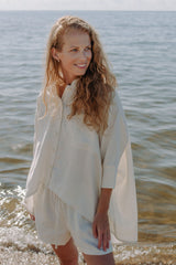 The women linen shorts are designed for comfort, easy to style, match it for women linen set in off white colour. High quality deadstock fashion for women.