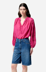 Vanessa Bruno Women's Elouan High-Waisted Denim Bermuda Shorts 100% Cotton - Blue Royal