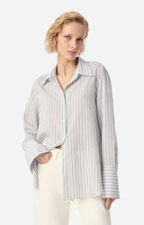 Vanessa Bruno Women's Striped Flowing Shirt - Lightweight Button-Down Blouse - Marine